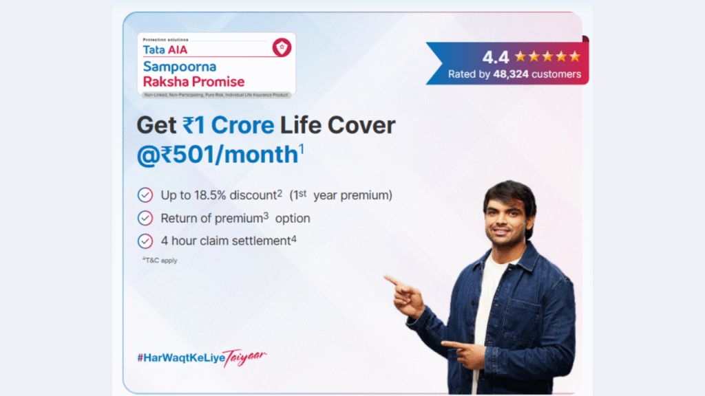 Get ₹1 Crore Life Cover@₹501/month Best Tata AIA Sampoorna Raksha Promise