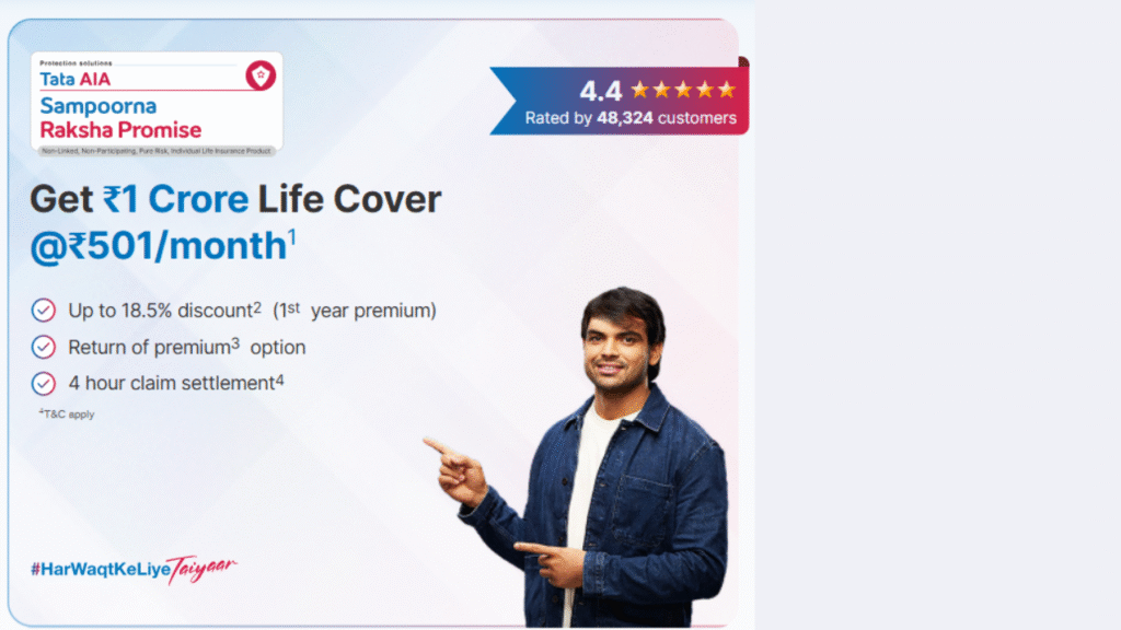 Get ₹1 Crore Life Cover@₹501/month Best Tata AIA Sampoorna Raksha Promise